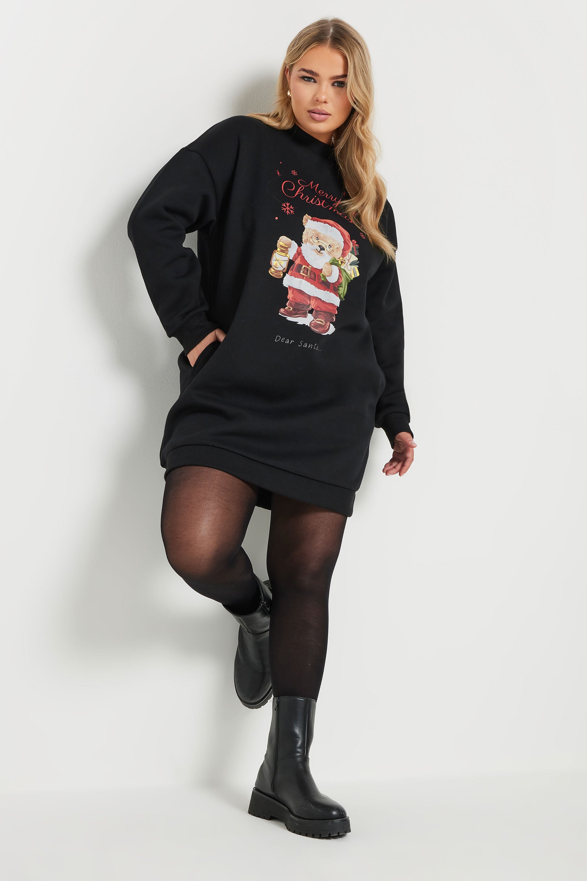  YOURS - Robe-Sweatshirt Noire 'Merry Christmas' Peluche
