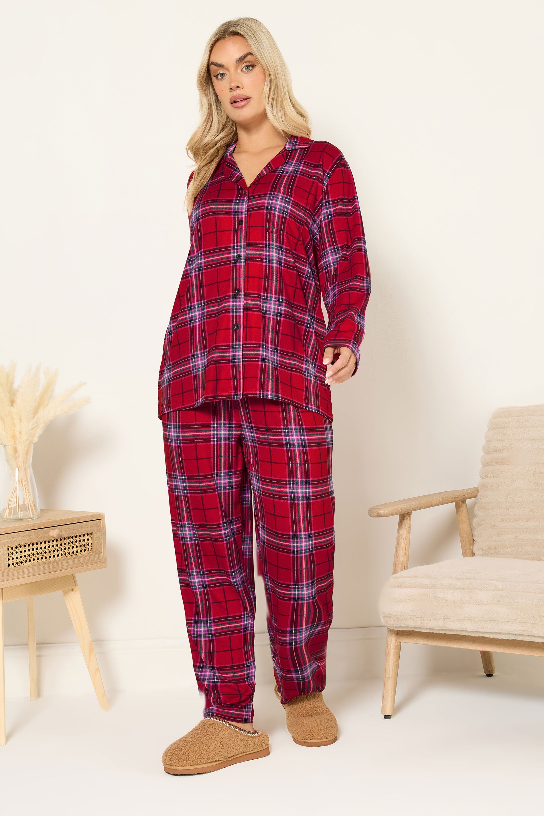  YOURS Curve Ensemble De Pyjama Doux Au Toucher à Carreaux Rouges