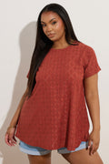  YOURS - T-Shirt Rouille Texturé Broderie Anglaise