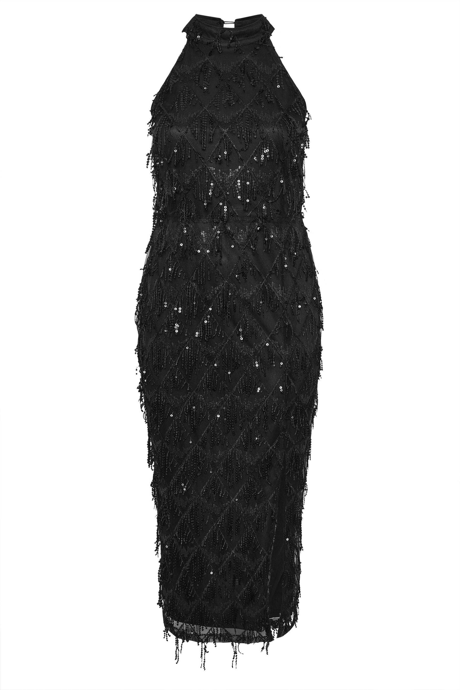  YOURS LONDON Curve Robe Longue Noire à Sequins Et Pampilles à Col Licou