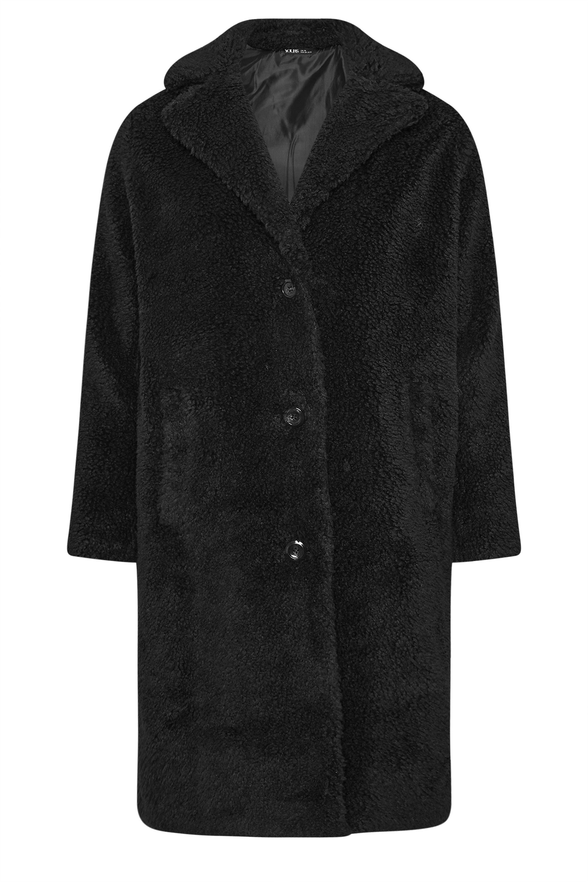  YOURS Curve Manteau Mi-long Noir En Imitation Peau De Mouton
