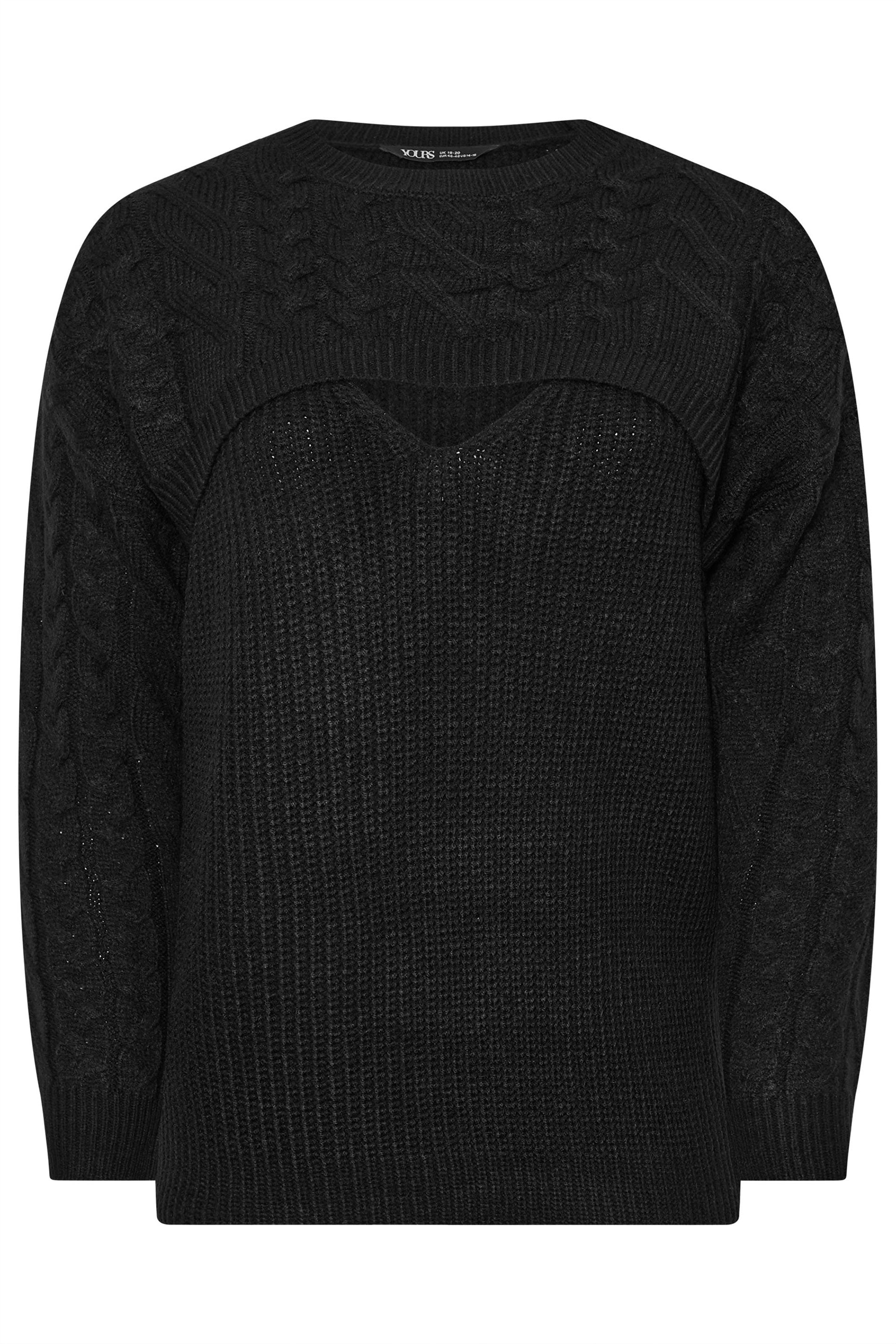  YOURS - Pull Noir En Maille Découpé Manches Longues
