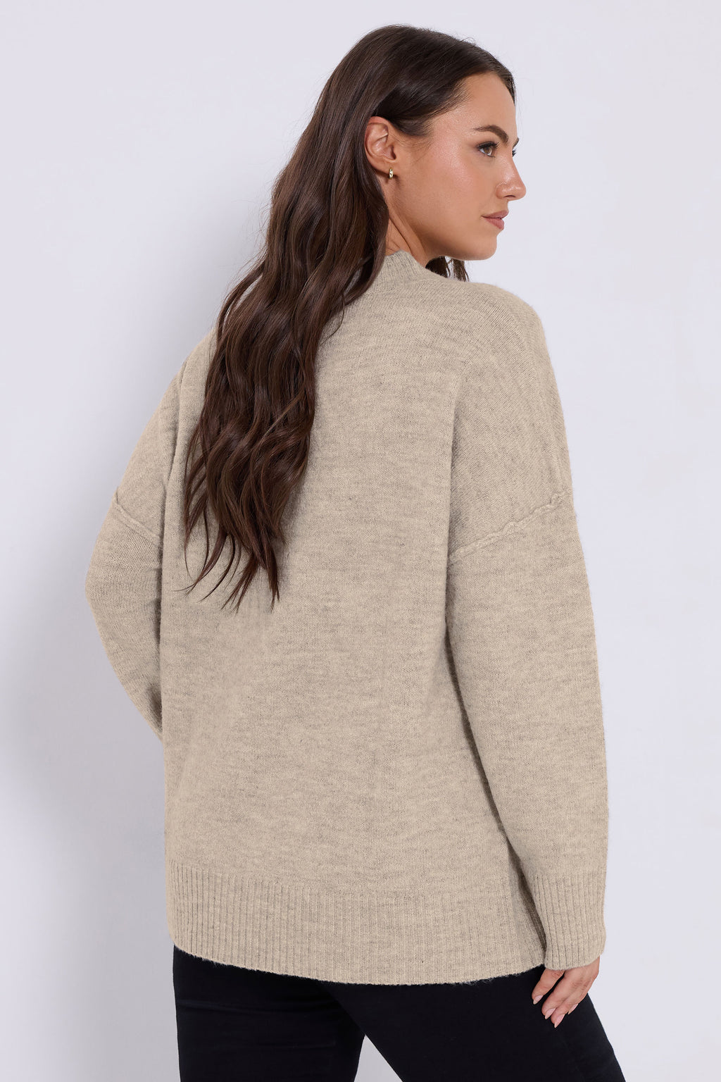  YOURS Curve Pull Beige Marron à épaules Tombantes Et Coutures Apparentes