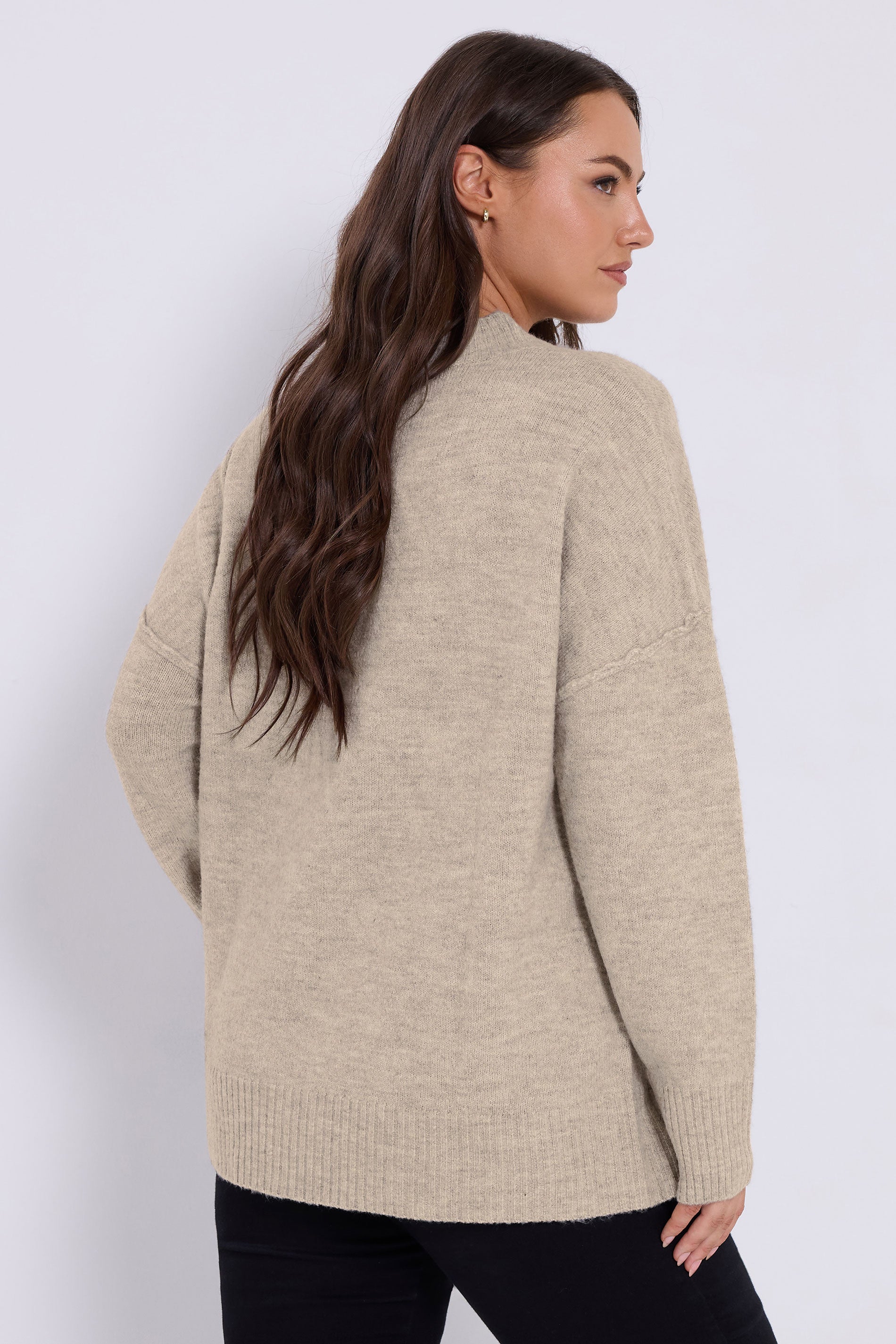  YOURS Curve Pull Beige Marron à épaules Tombantes Et Coutures Apparentes