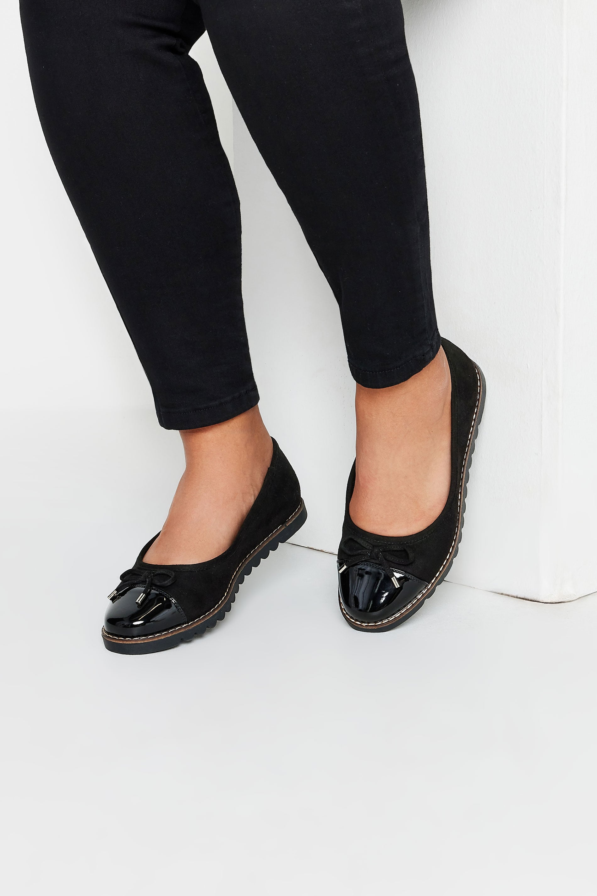  Ballerines Noires Effet Daim Noeuds Pieds Extra Larges EEE