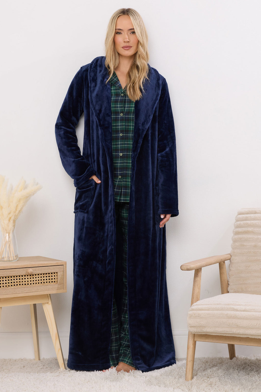  LTS Tall Navy Blue & Green Cotton Check Pyjama Set