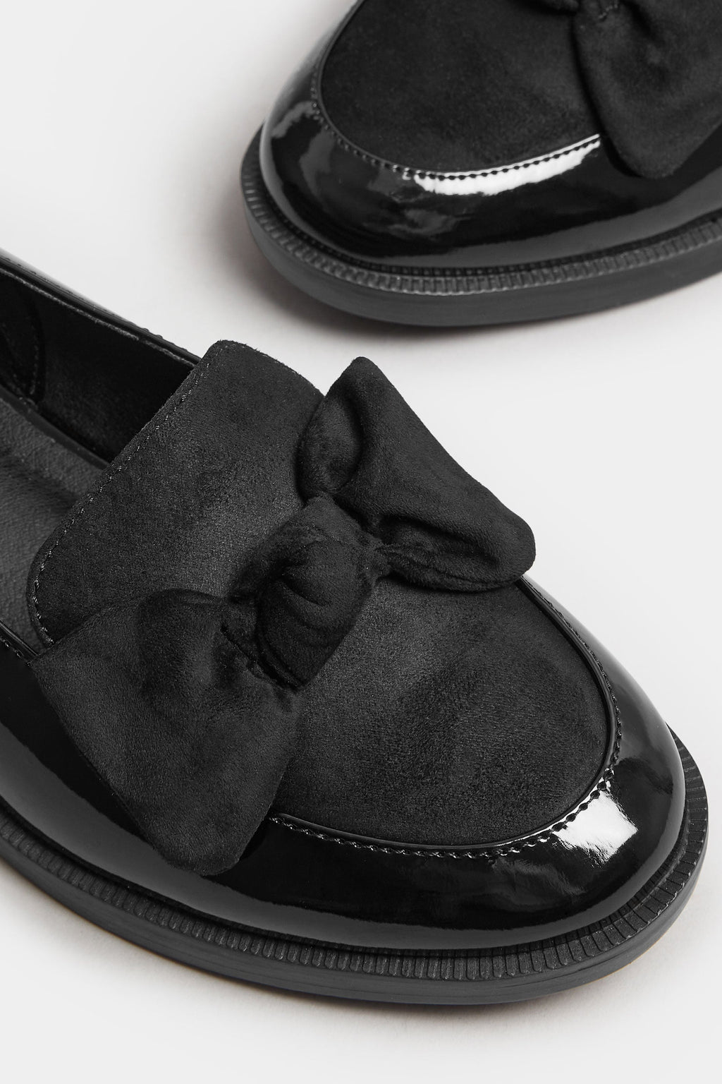  Mocassins Noirs Vernis à Nœud Sur Le Devant, Coupe Extra Large EEE