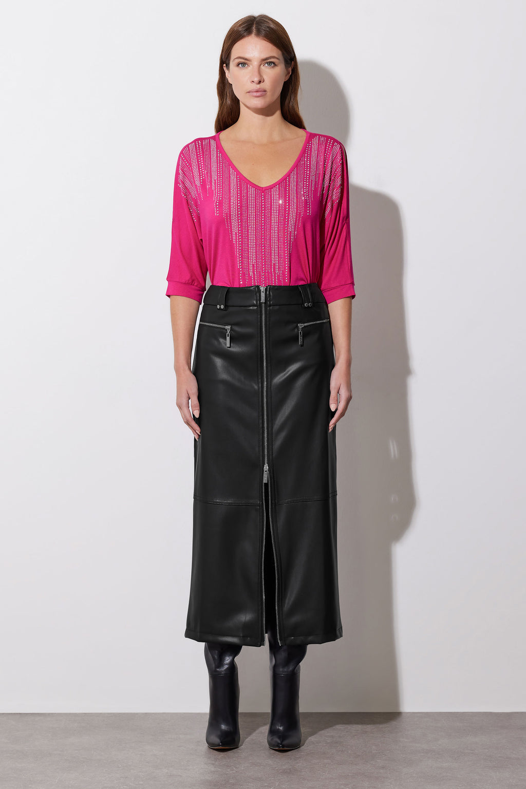  STAR Hot Pink Embellished Neckline Top