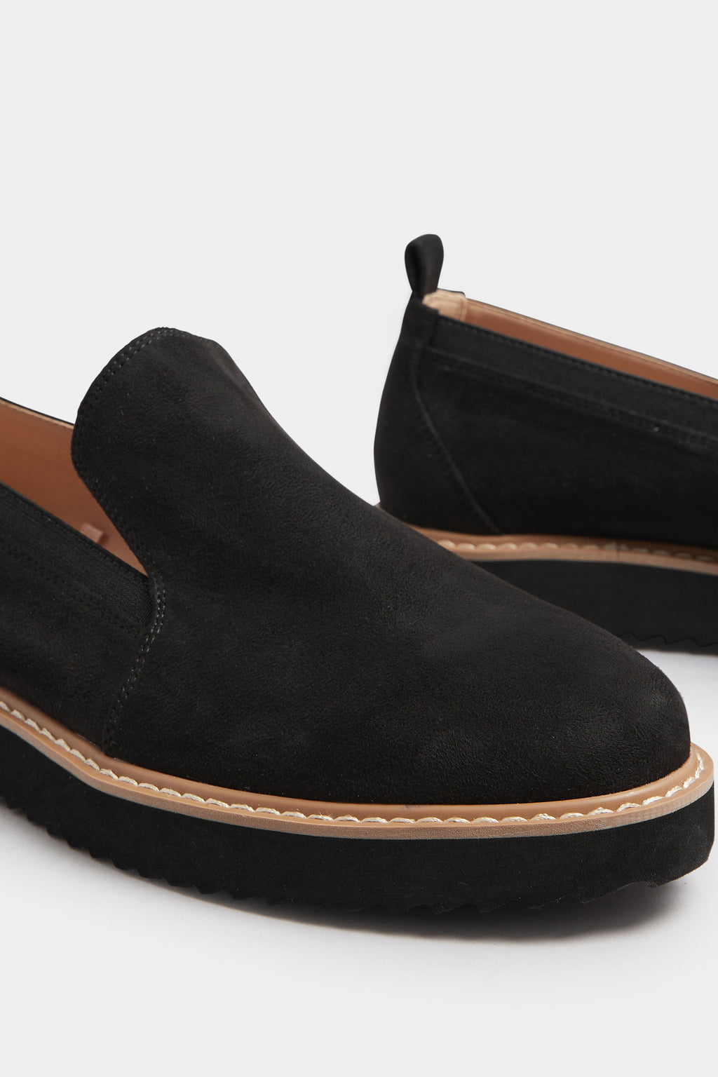  LTS Black Faux Suede Slip-On Loafers In Standard Fit