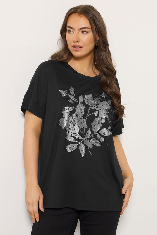  EVANS Curve Black Floral Stud Detail Top