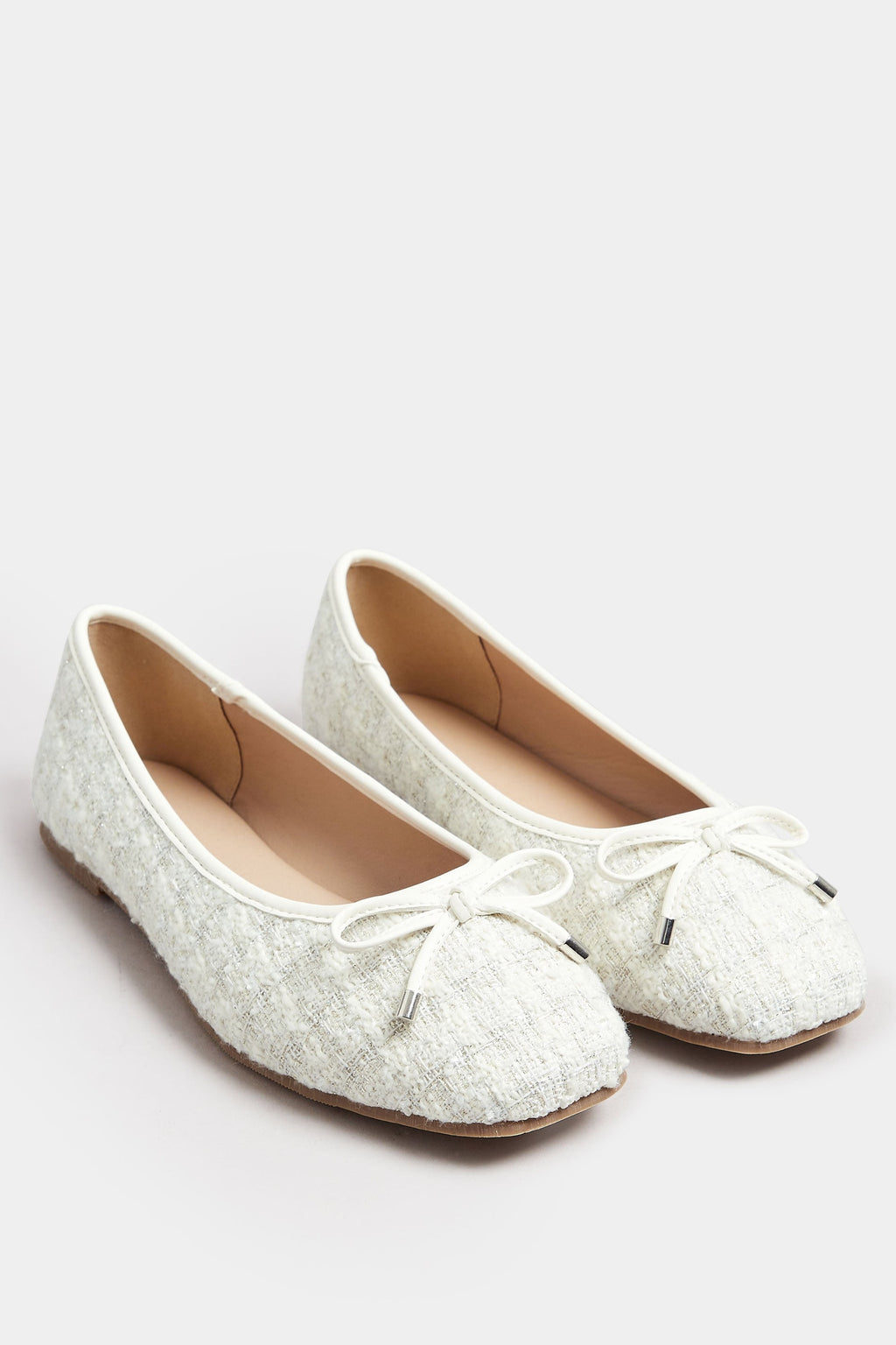  LTS White Boucle Tweed Ballerina Pumps In Standard Fit