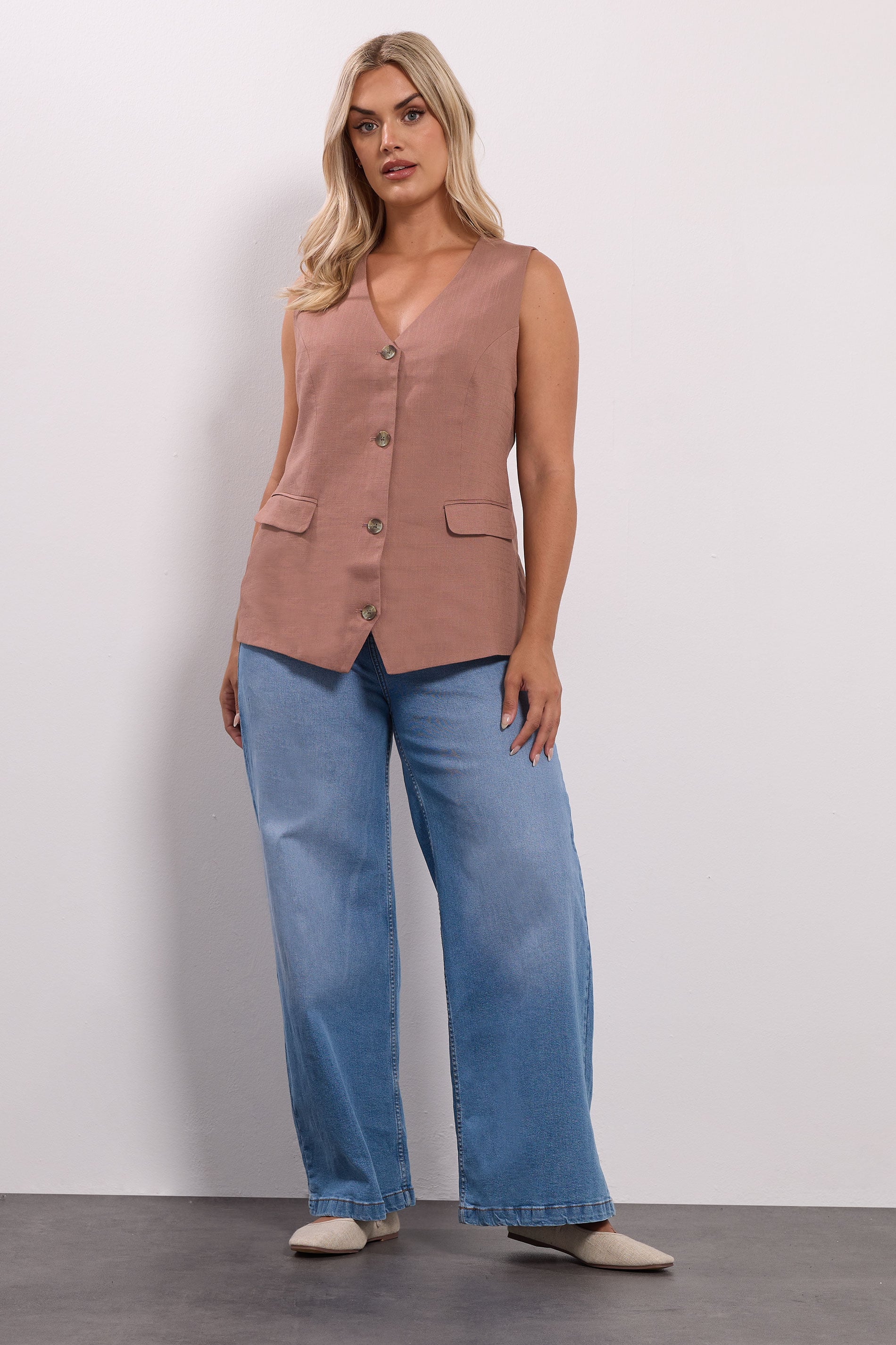  YOURS - Veste Sans Manches Rose Boutonnée