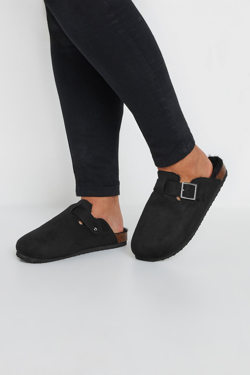  Sabots Noirs Fausse Fourrure Pieds Extra Larges EEE