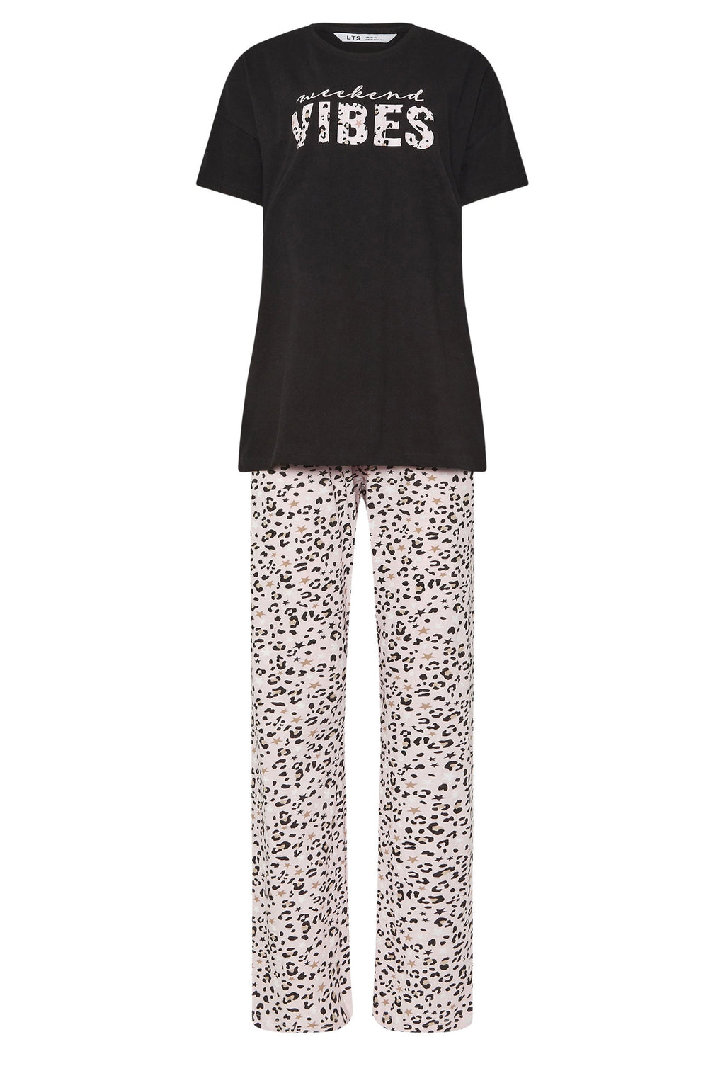  LTS Tall Black Leopard 'Weekend Vibes' Slogan Pyjama Set