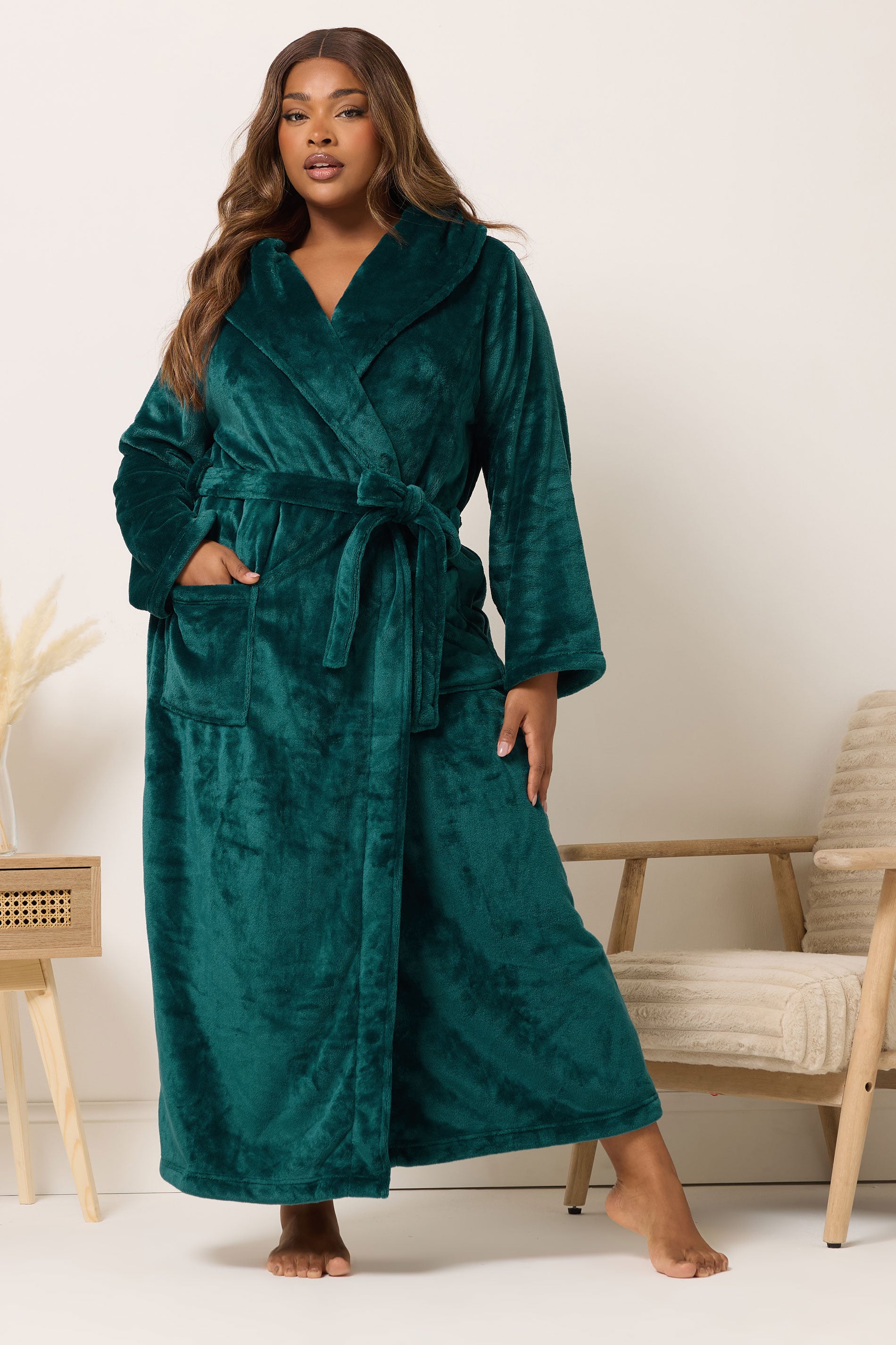  YOURS Curve Robe De Chambre Longue Super Luxueuse Verte