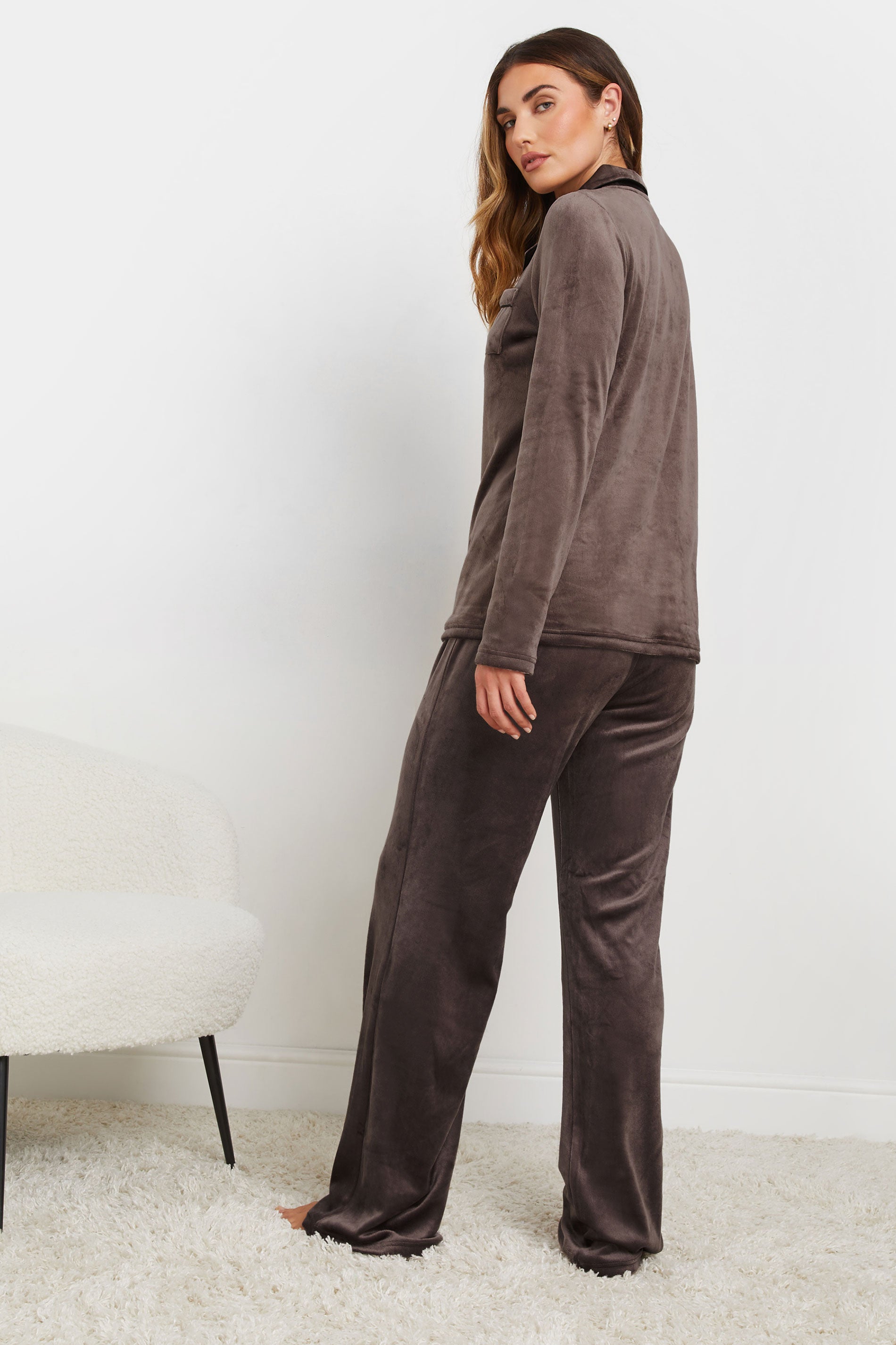  LTS Tall Chocolate Brown Super Soft Button Pyjama Set