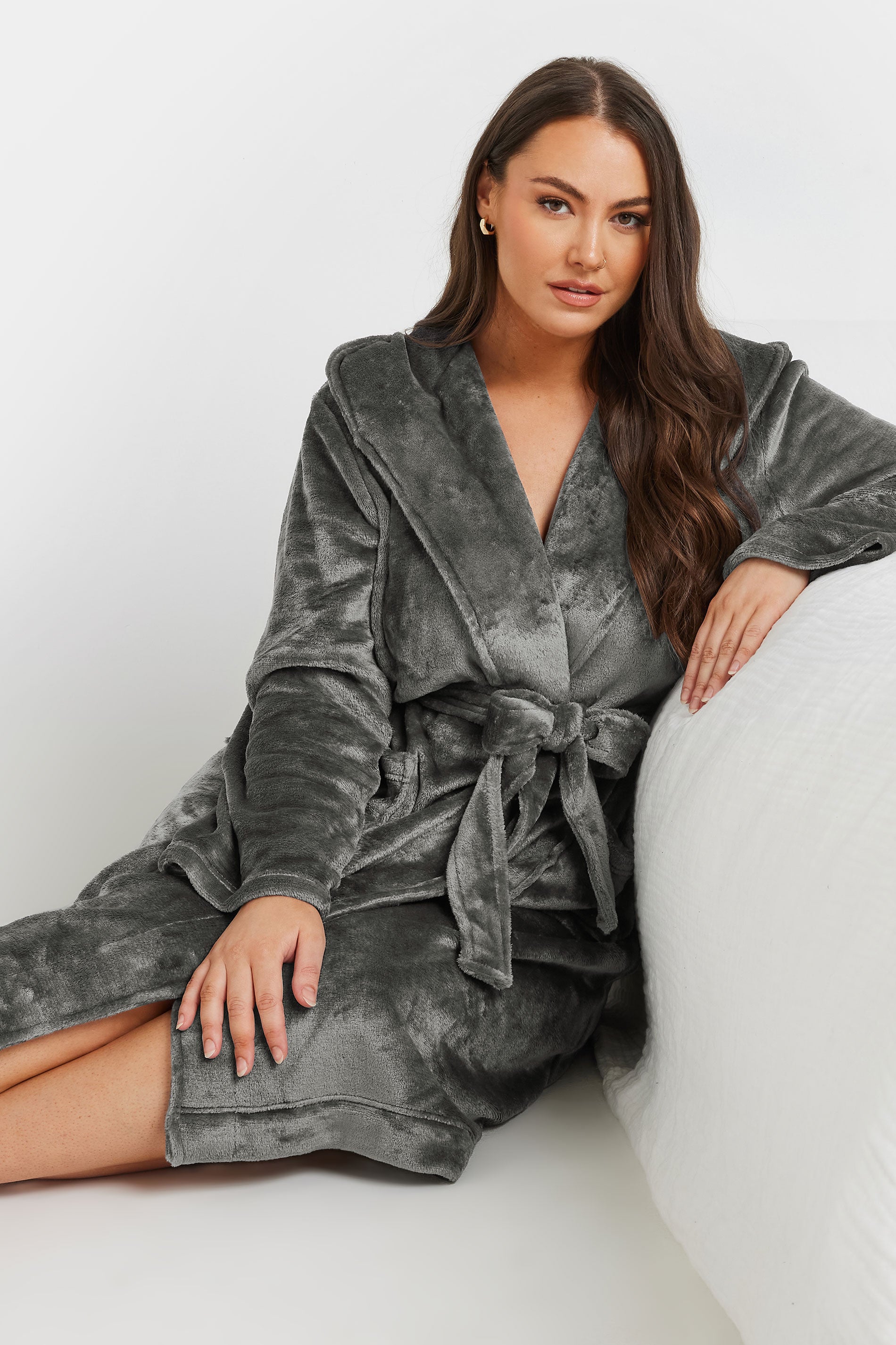  YOURS - Robe De Chambre En Gris Charbonneux à Capuche