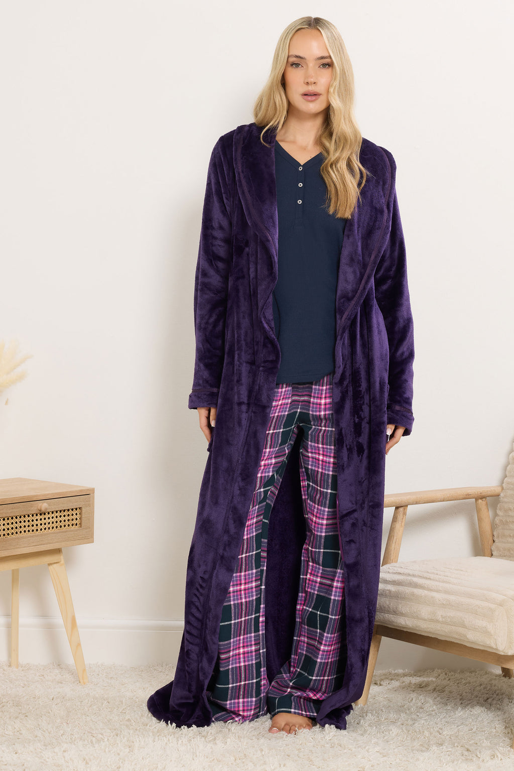  LTS Tall Purple Cotton Check Pyjama Bottoms