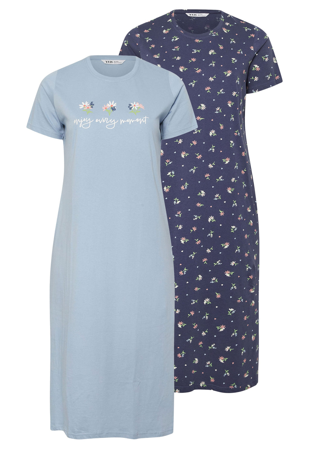  YOURS - Lot De 2 Chemises De Nuit Bleues Floral 'Every Moment'