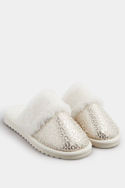  Chaussons à Imprimé Léopard Métallisé Doré