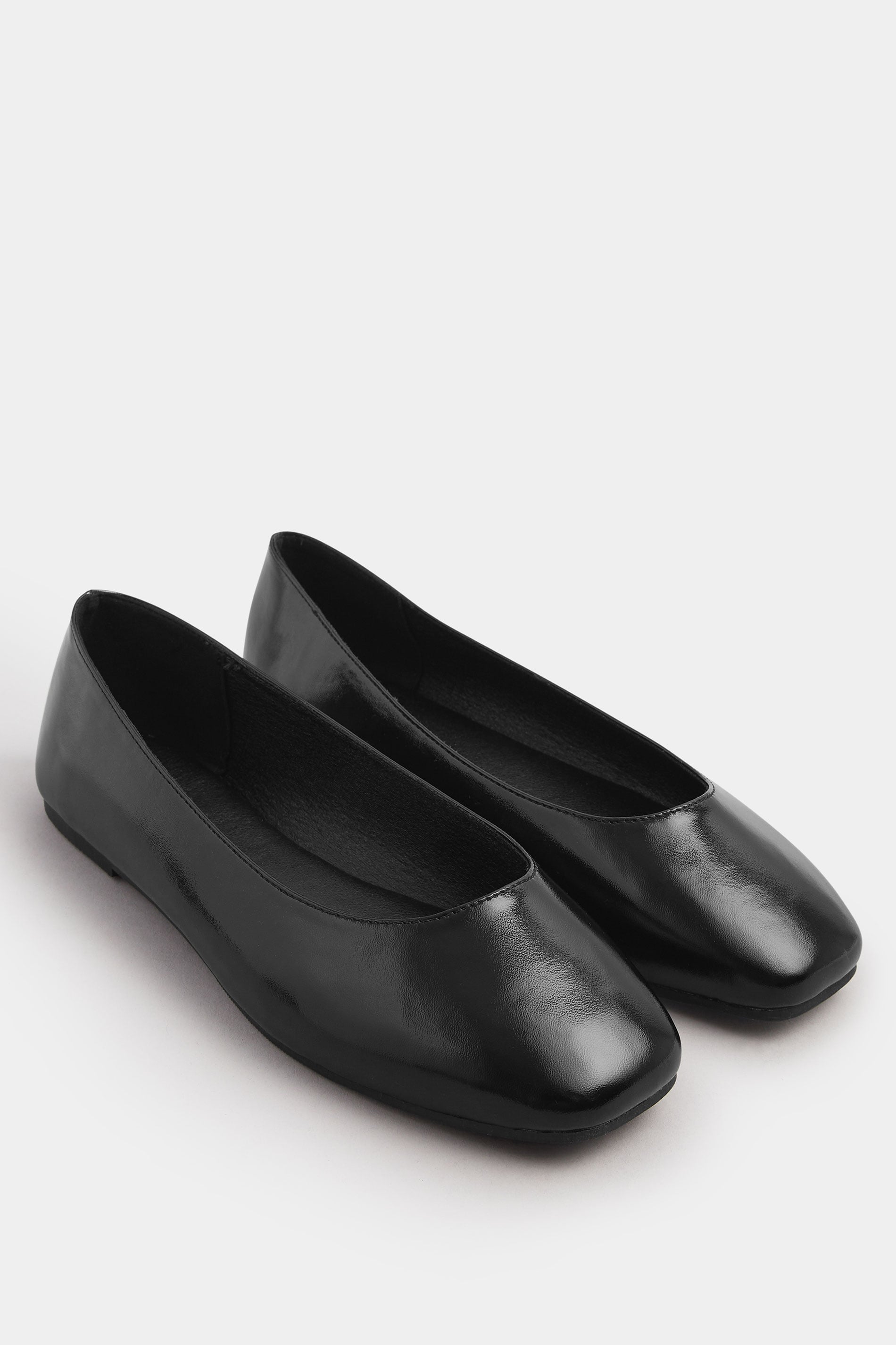  Ballerines à Bout Carré En Similicuir Noir, Coupe Extra Large EEE