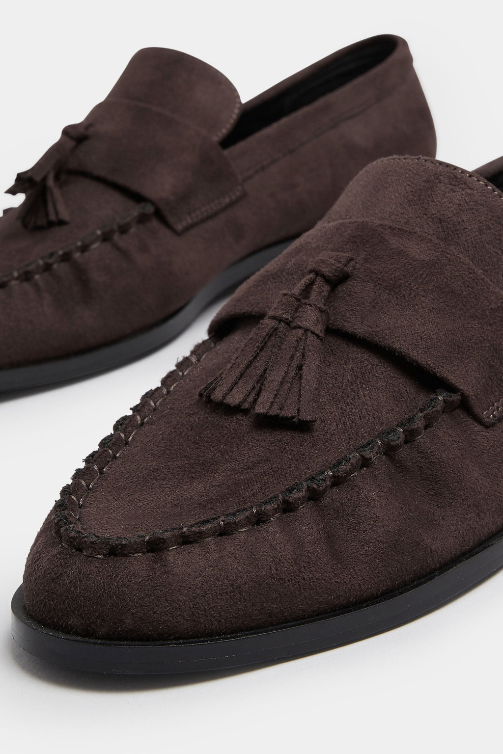  LTS Chocolate Brown Faux Suede Tassel Flat Loafers