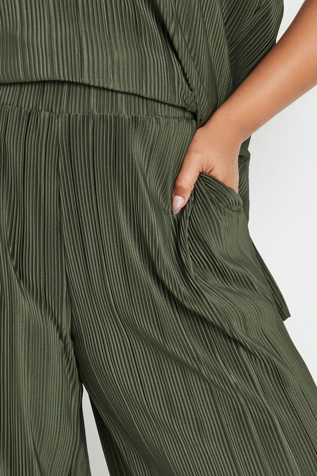  YOURS - Pantalon Wide Leg Vert Kaki Plissé