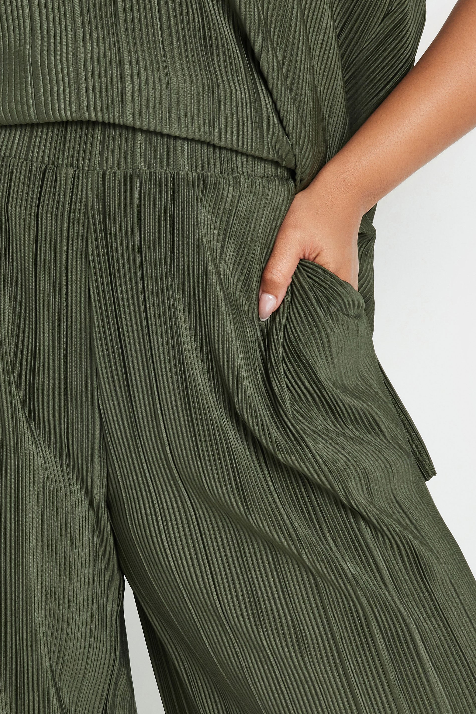 YOURS - Pantalon Wide Leg Vert Kaki Plissé