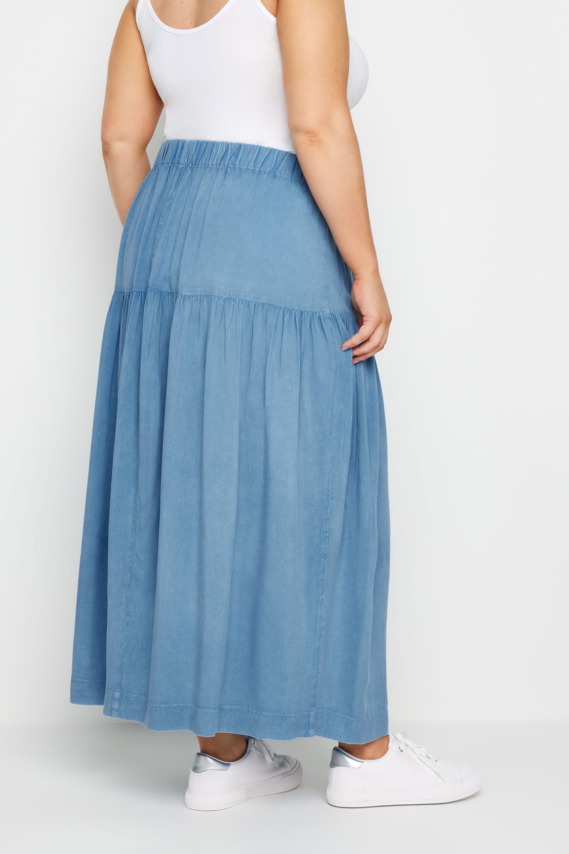  YOURS - Jupe Midi Bleue Smockée Effet Denim