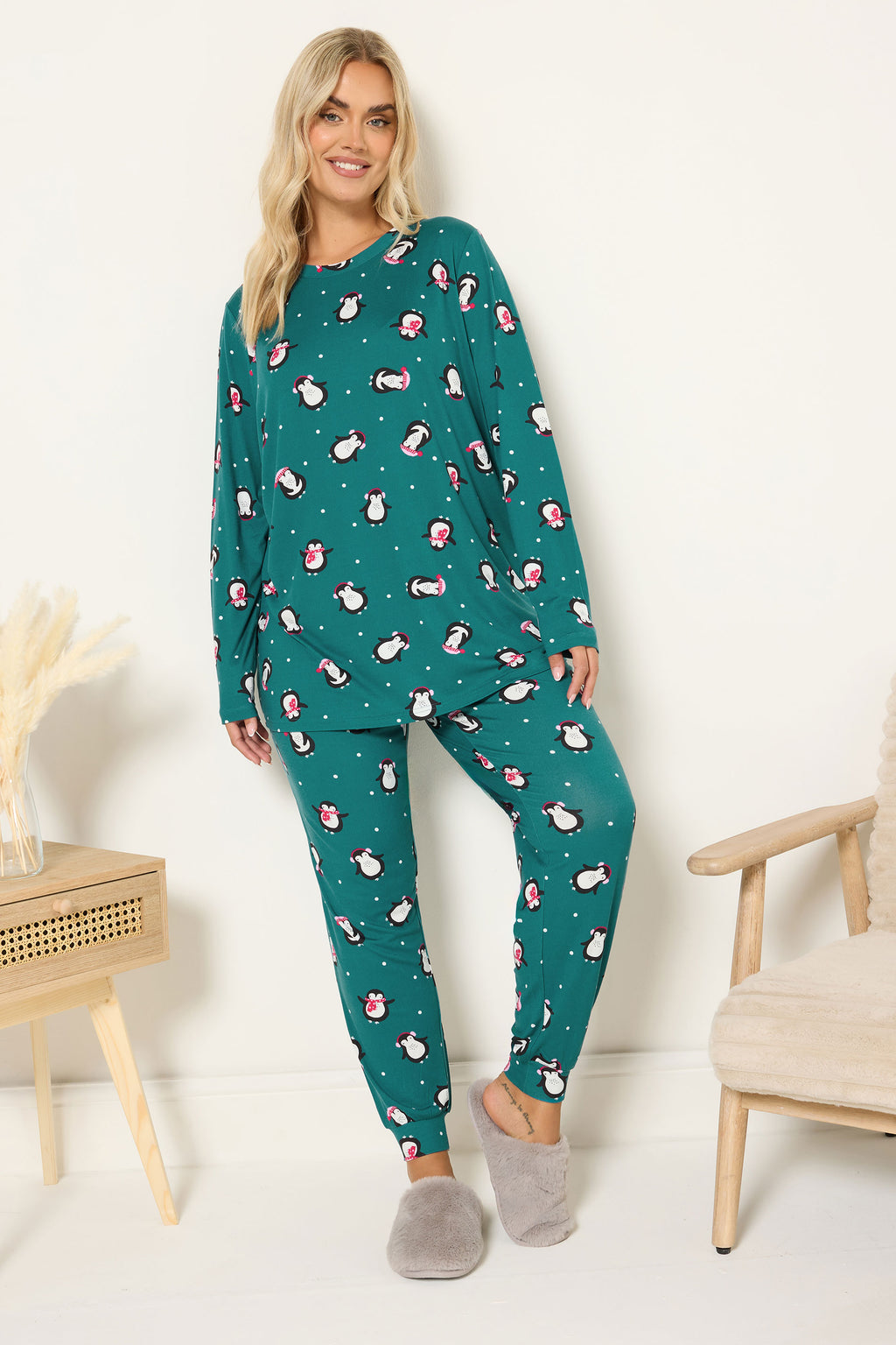  YOURS Curve Coffret Cadeau Pyjama Doux Au Toucher Bleu Sarcelle Pingouin