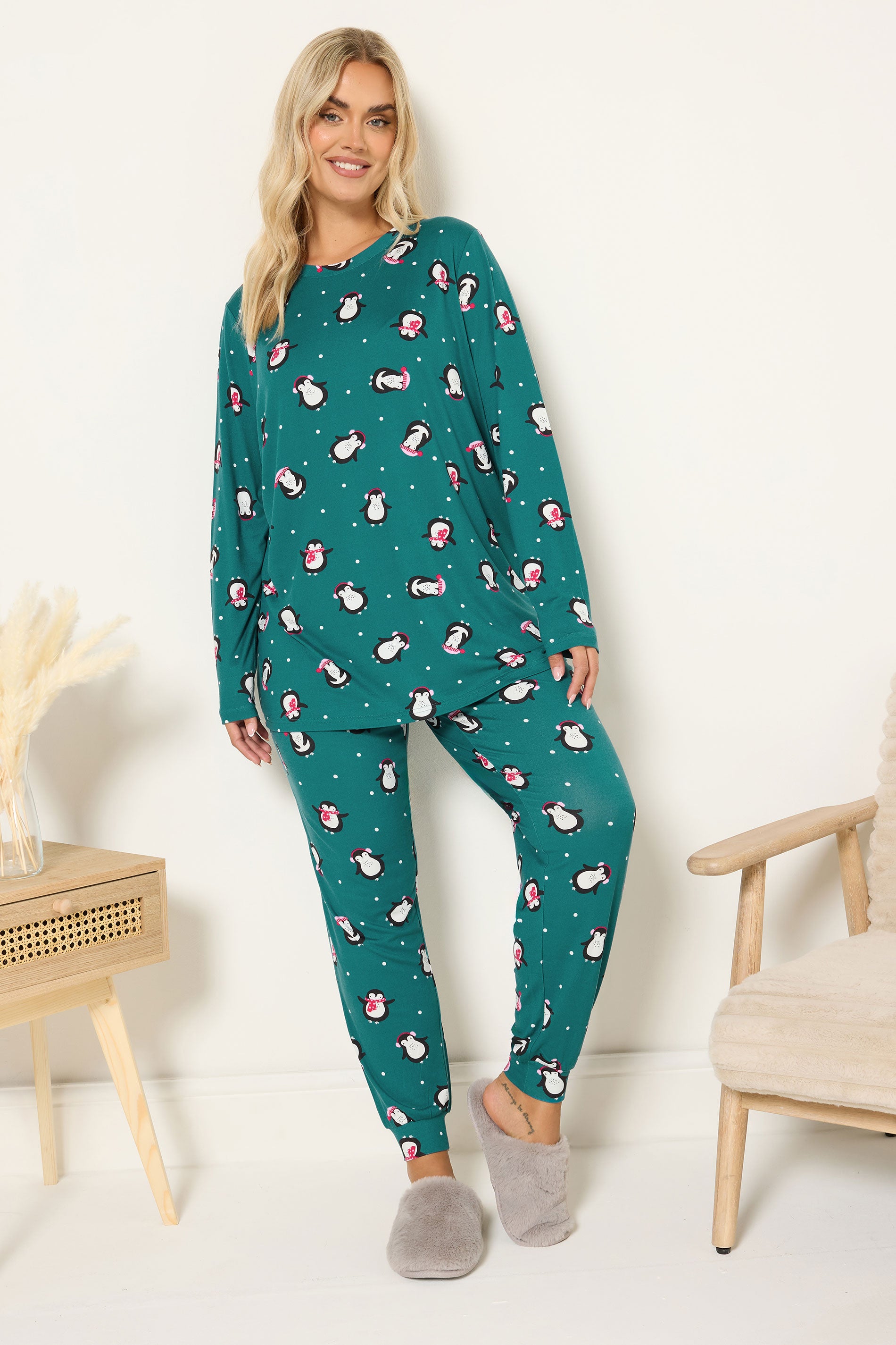  YOURS Curve Coffret Cadeau Pyjama Doux Au Toucher Bleu Sarcelle Pingouin