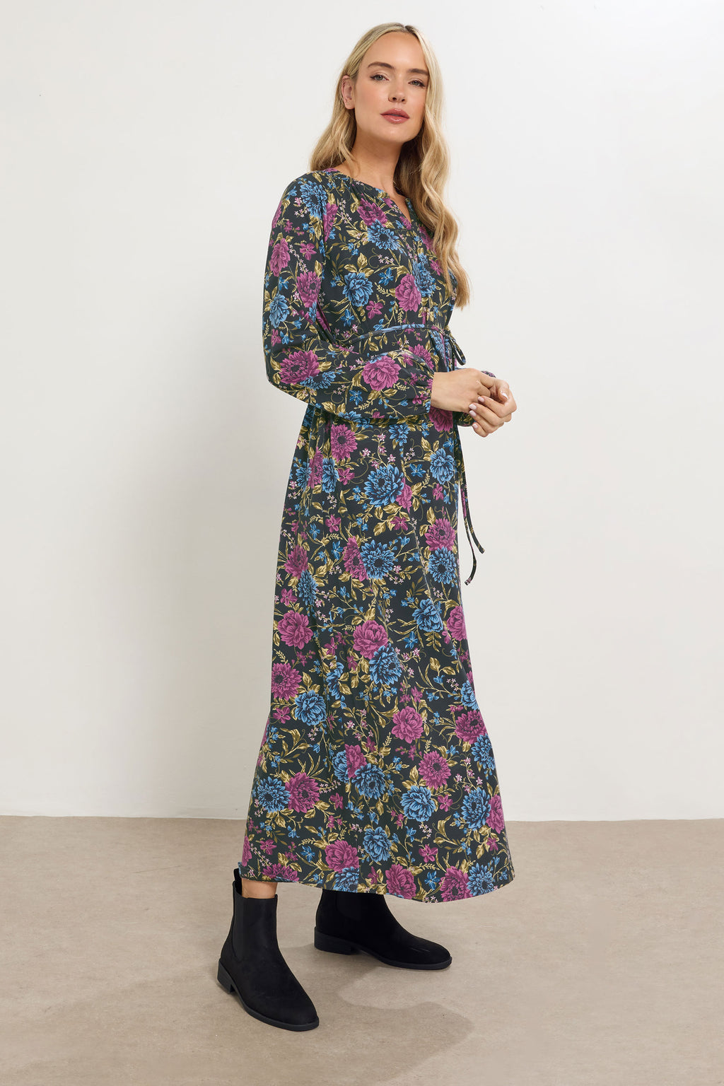  LTS Tall Black Floral Belted Maxi Dress