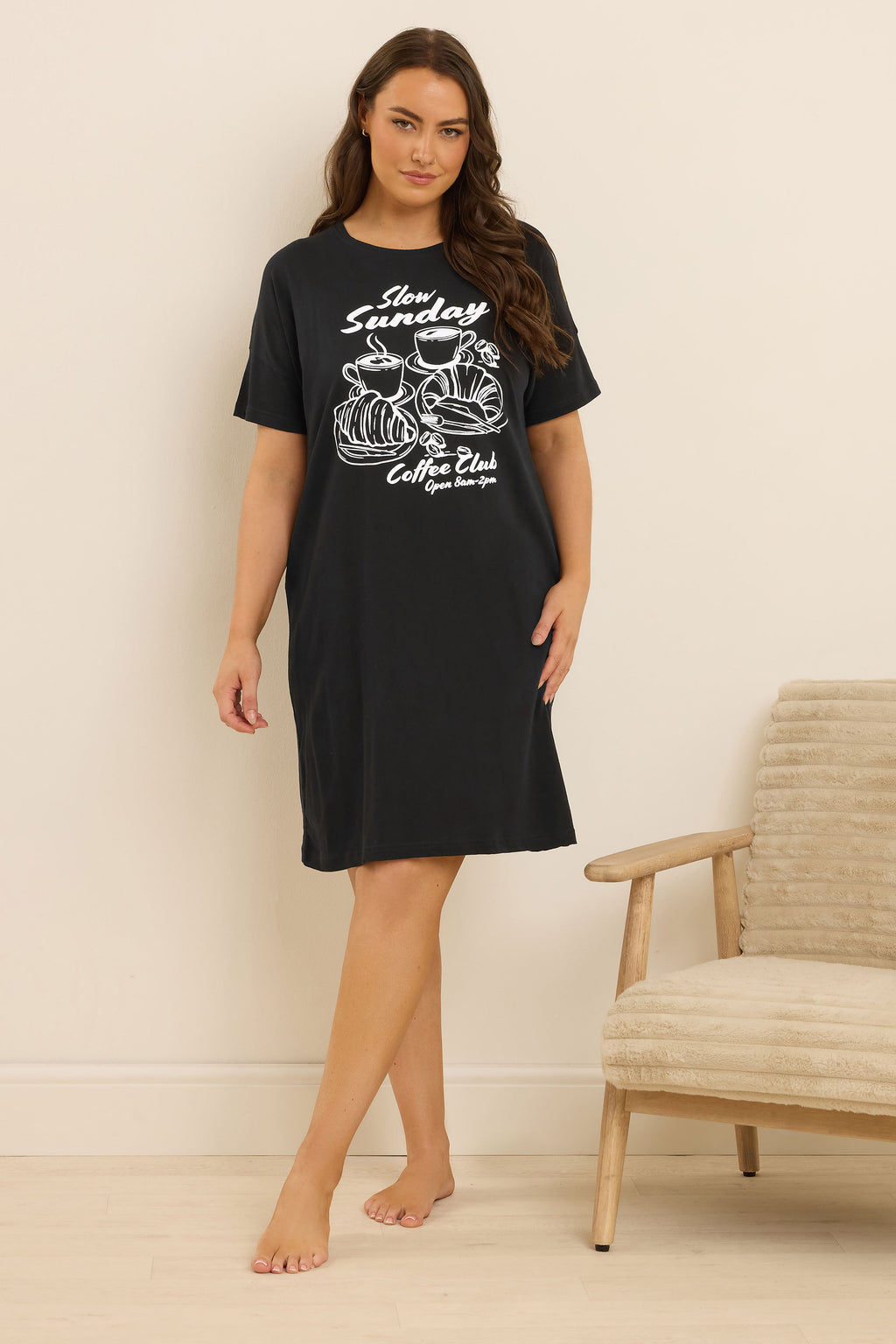  YOURS Lot De 2 Chemises De Nuit Curve Noires « Coffee Club »