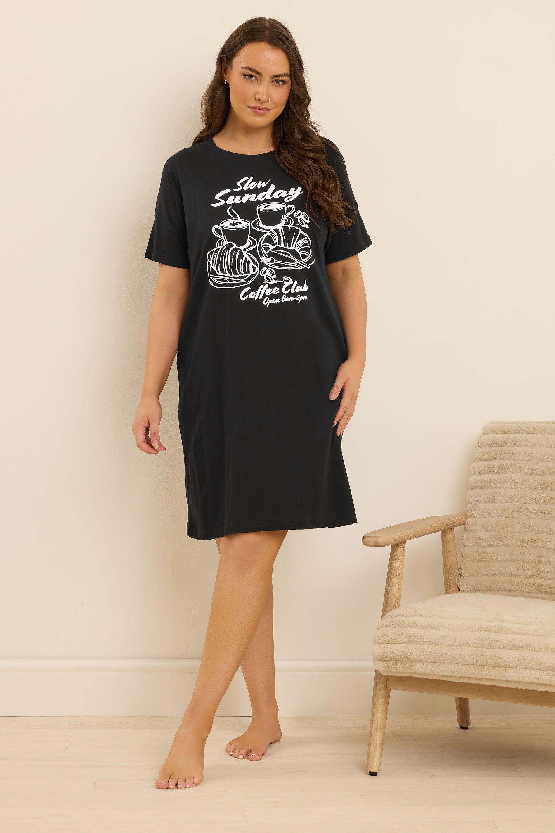  YOURS Lot De 2 Chemises De Nuit Curve Noires « Coffee Club »