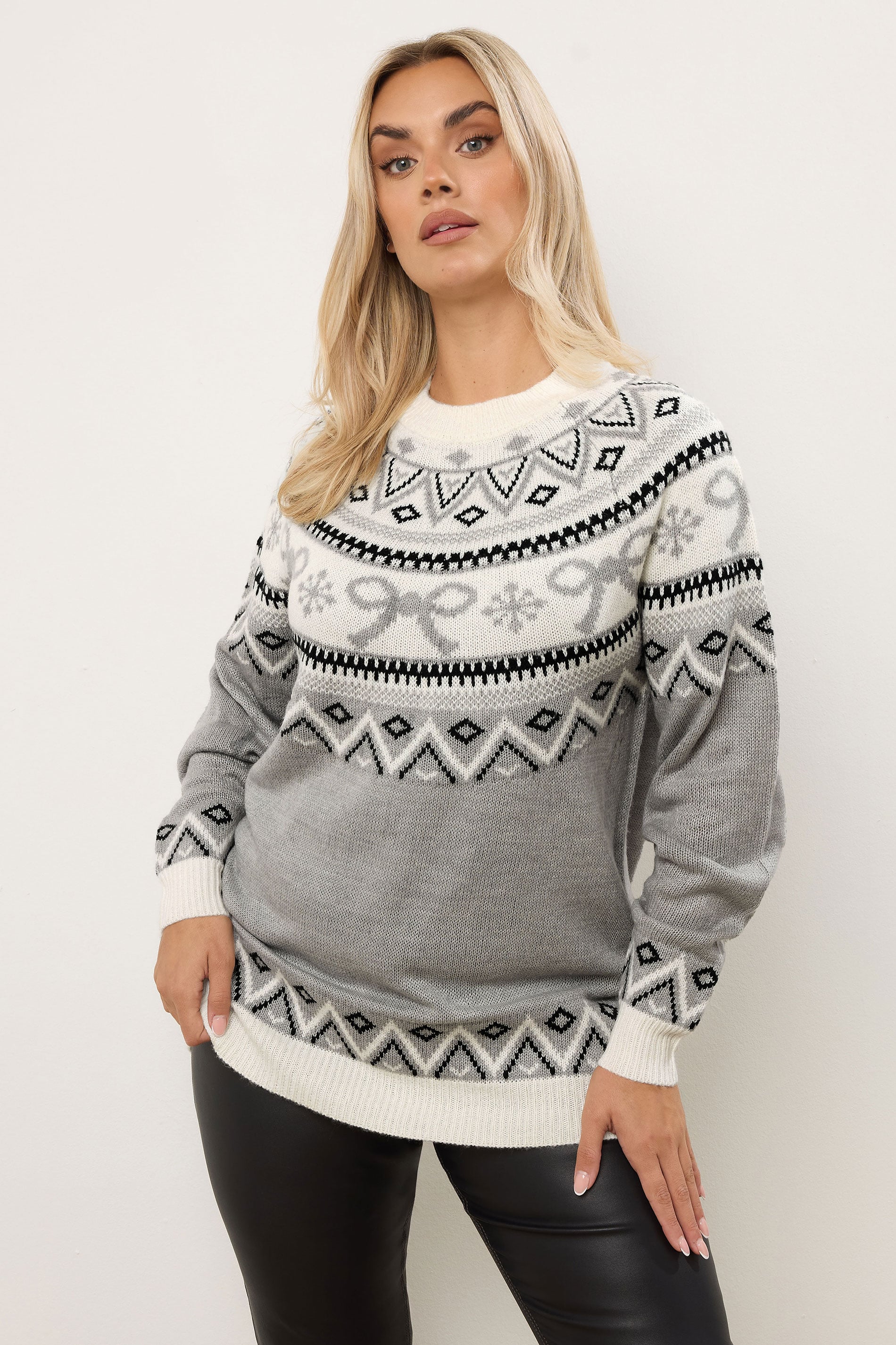  YOURS Curve Pull Gris à Nœud Fairisle