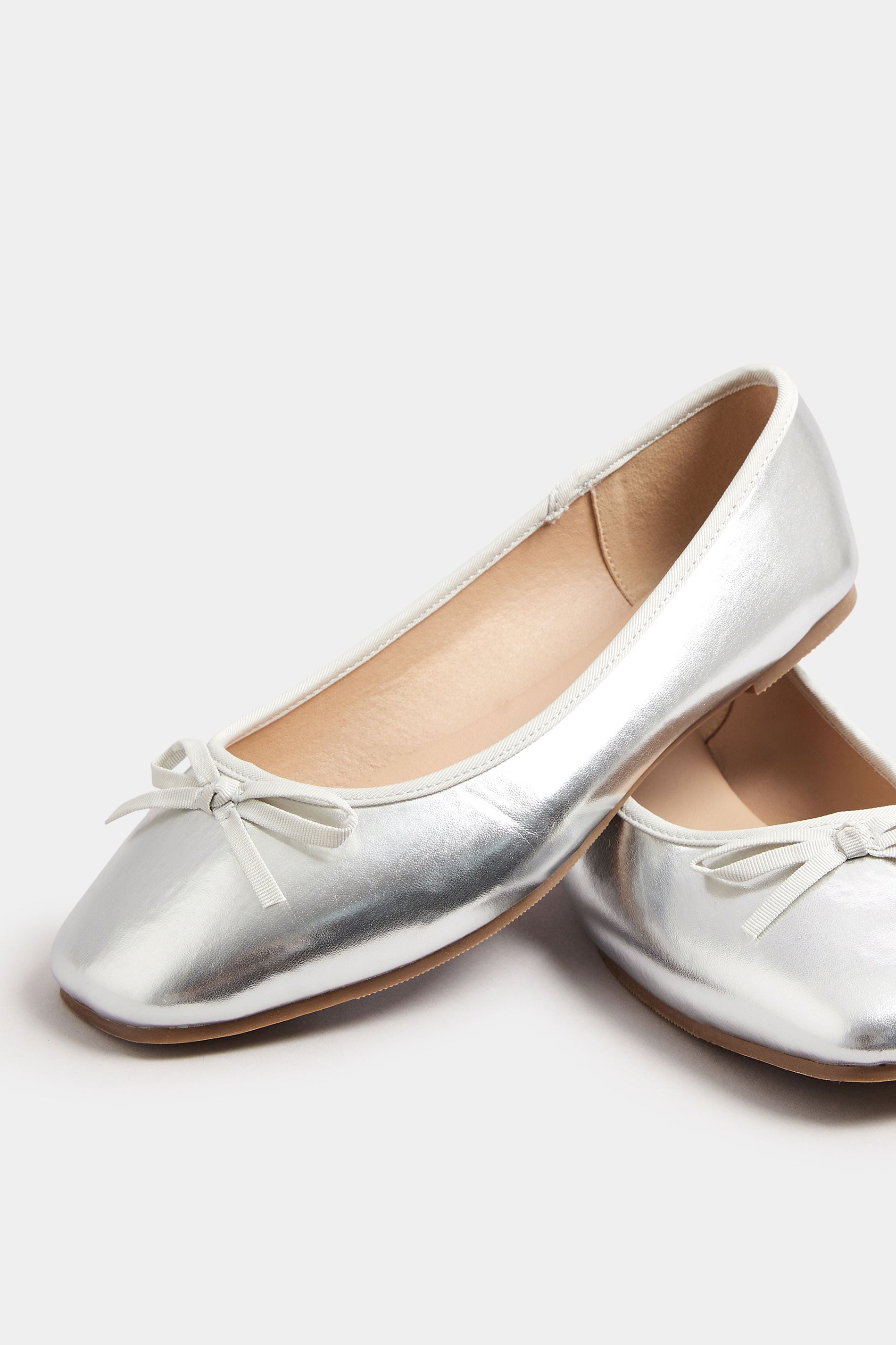  Ballerines Argentées Carrées à Noeuds Pieds Extra Larges EEE
