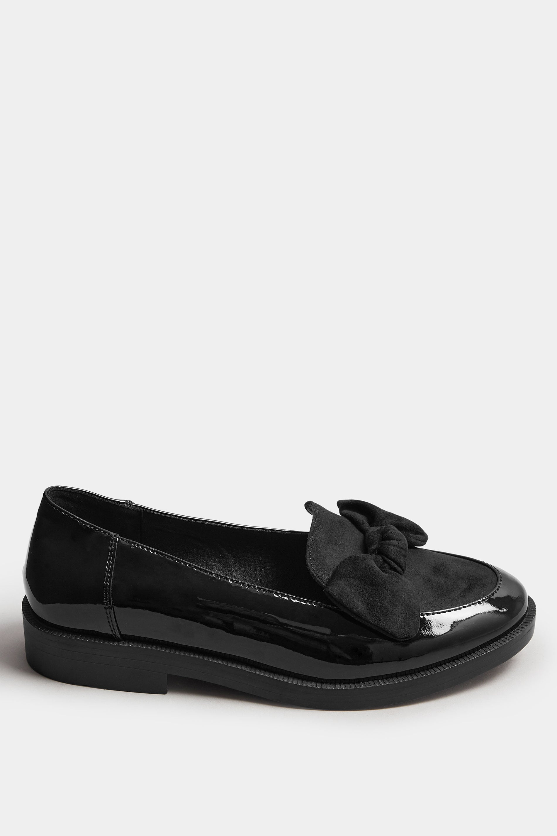  Mocassins Noirs Vernis à Nœud Sur Le Devant, Coupe Extra Large EEE