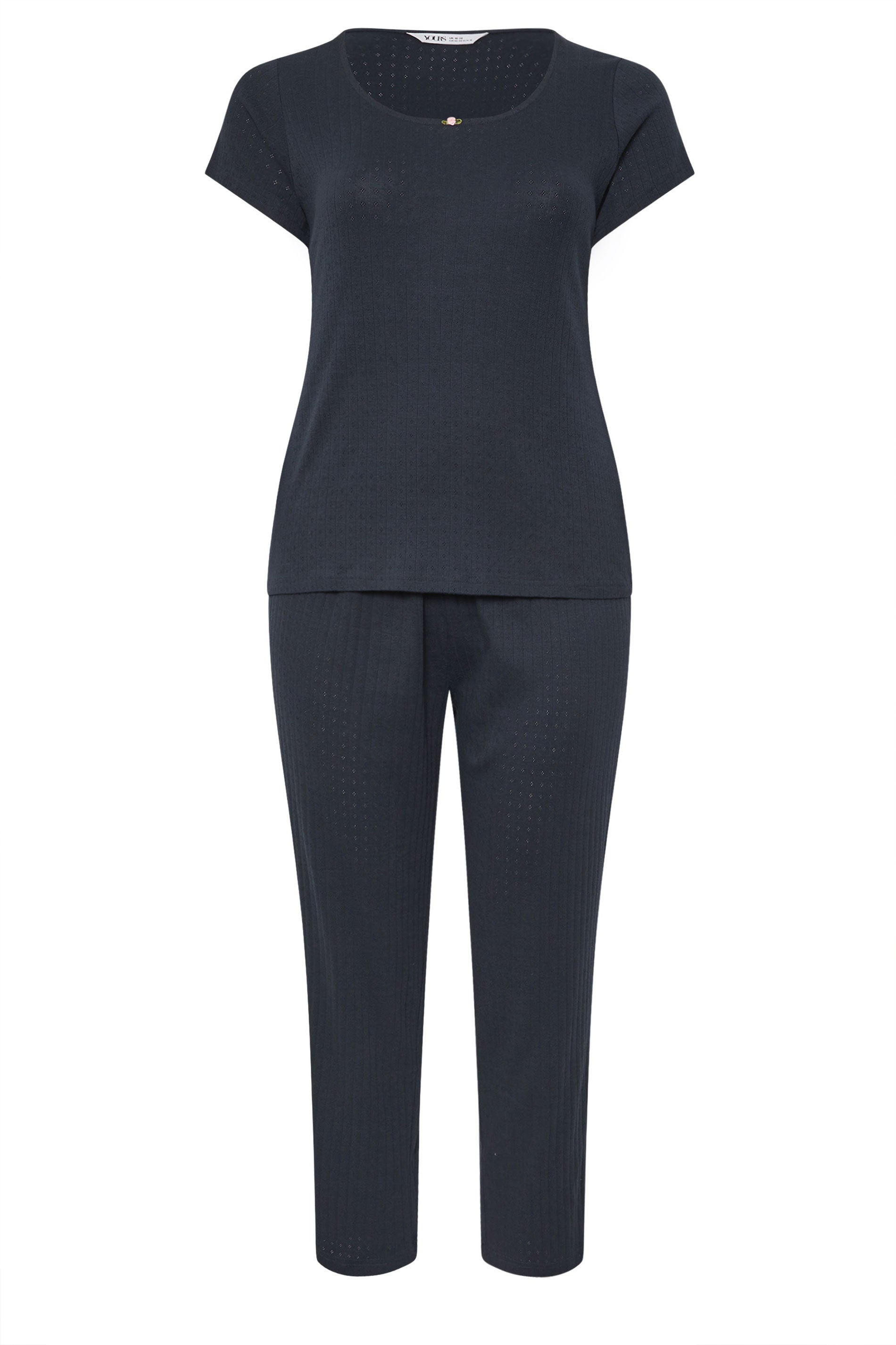  YOURS Curve Ensemble De Pyjama à Jambe Large En Pointelle Bleu Marine