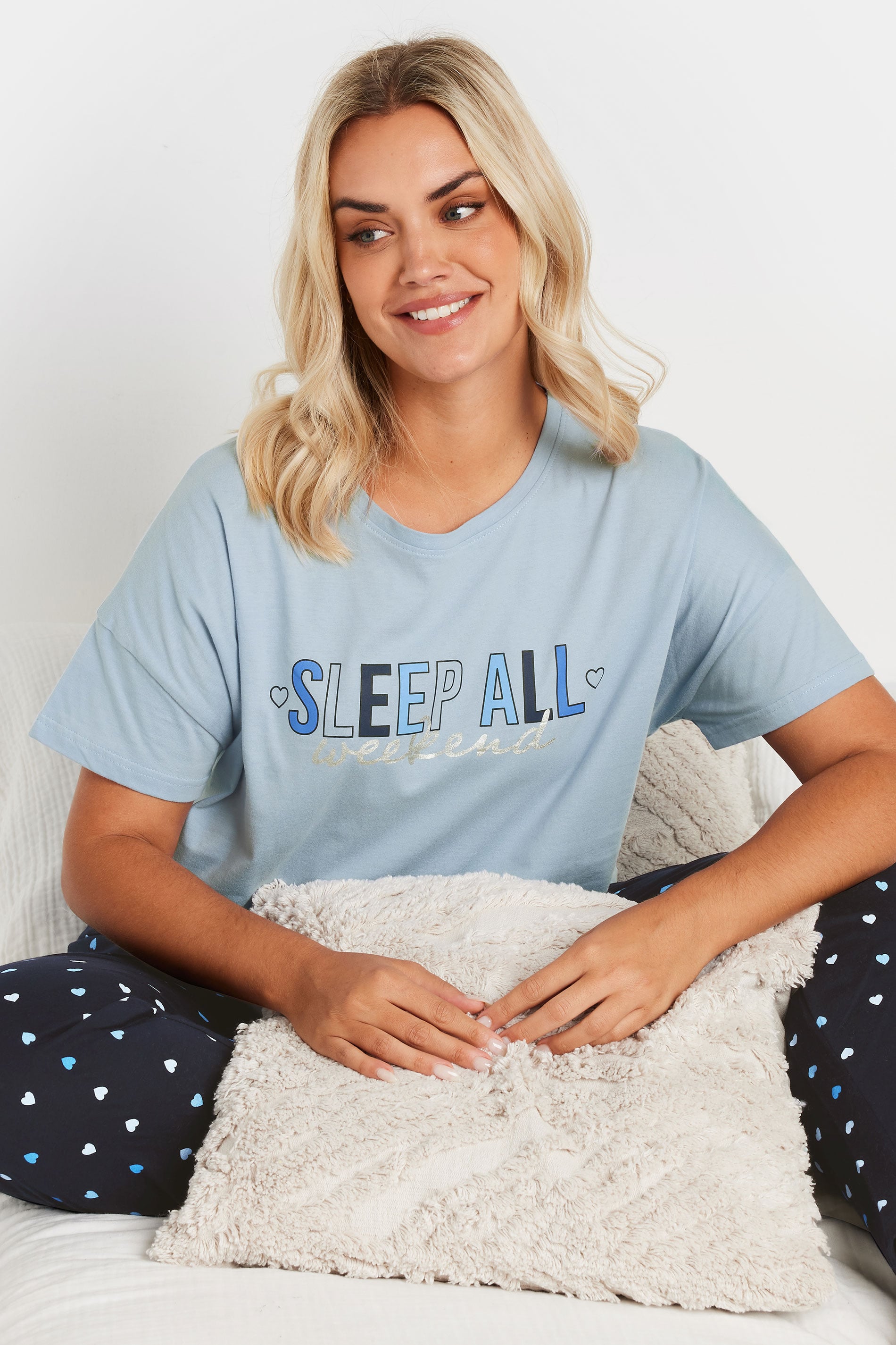  YOURS - Ensemble De Pyjama Bleu Wide Leg 'Sleep All Weekend'