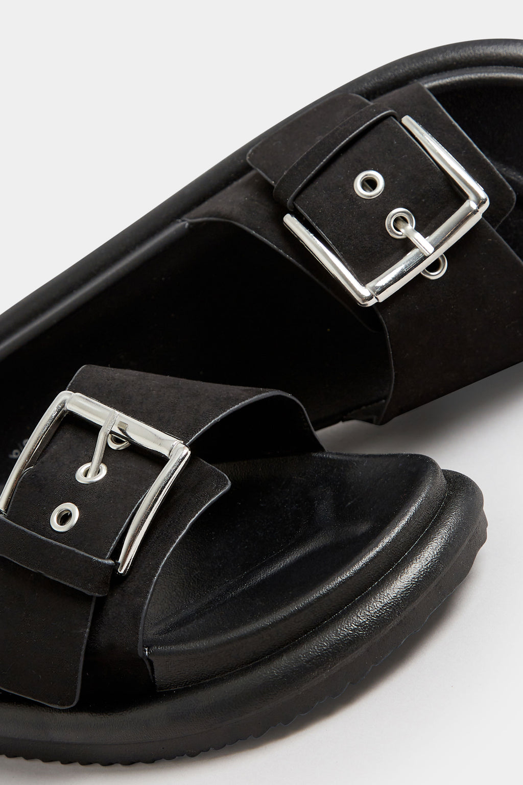  LIMITED COLLECTION - Claquettes Noires Effet Daim à Boucles Pieds Larges E & EEE