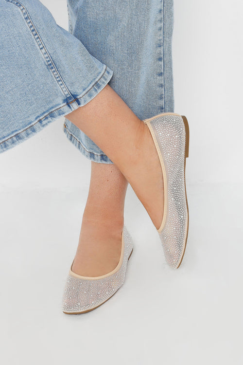  Ballerines Nudes à Strass Pieds Larges E