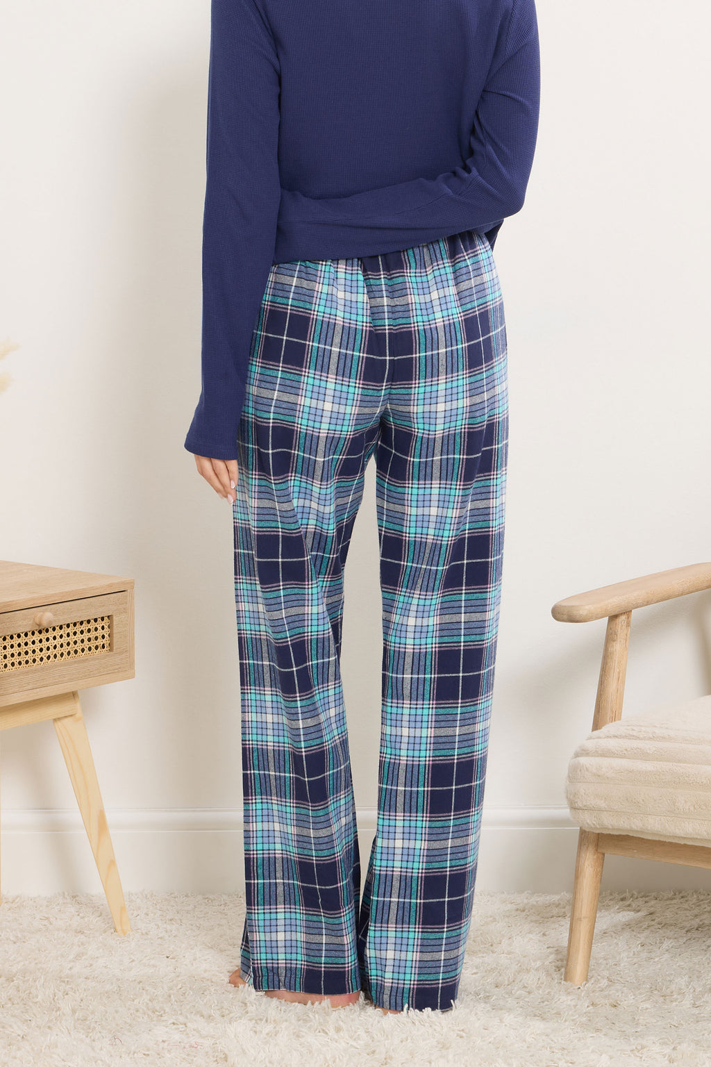  LTS Tall Blue Cotton Check Pyjama Bottoms