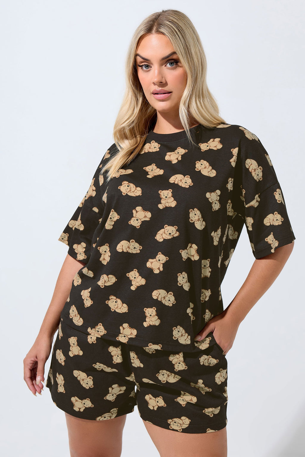  LIMITED COLLECTION Curve Ensemble Pyjama Court Imprimé Teddy Noir