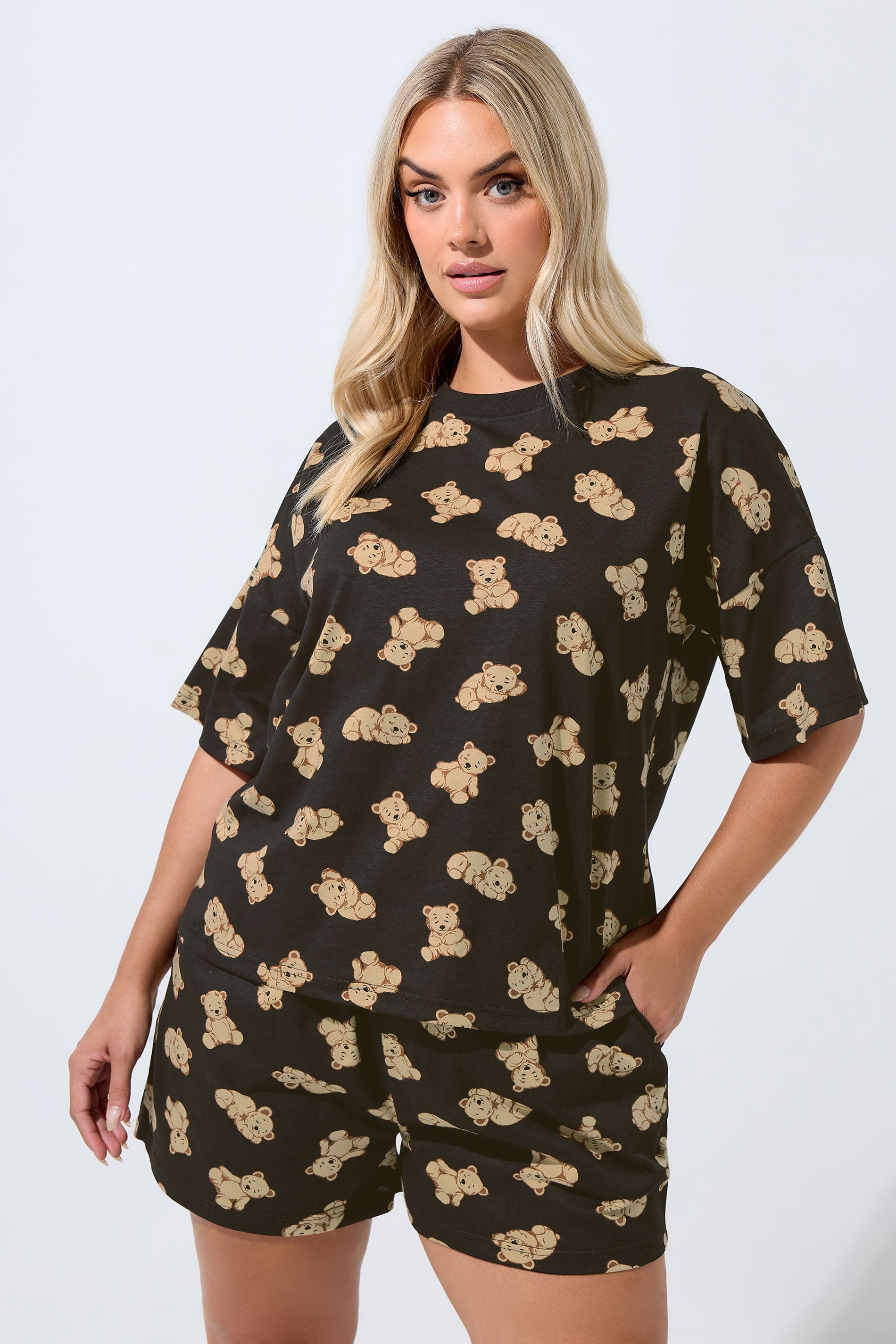  LIMITED COLLECTION Curve Ensemble Pyjama Court Imprimé Teddy Noir