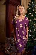  YOURS Curve Chemise De Nuit Douce Au Toucher Motif Ours En Peluche Rouge Bordeaux