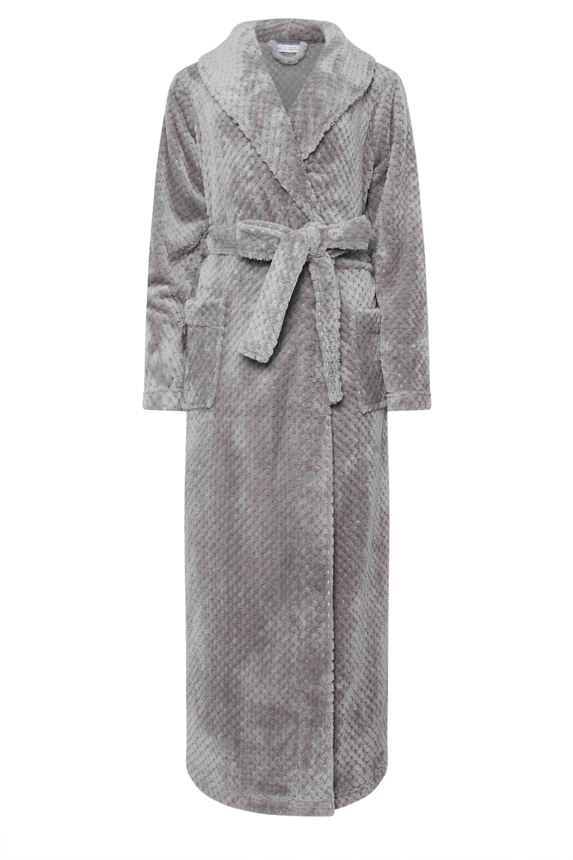  M&Co Grey Textured Shawl Dressing Gown