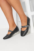  Ballerines Mary Jane Noires Cloutées Pieds Extra Larges EEE