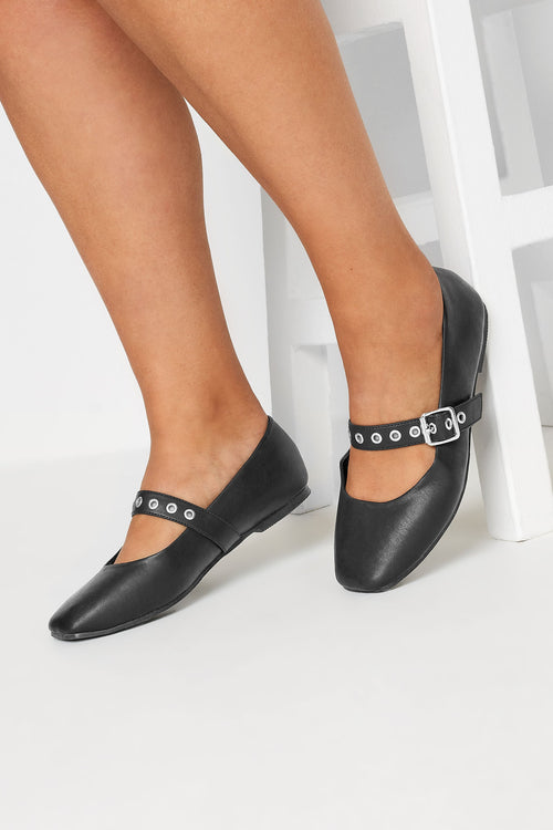  Ballerines Mary Jane Noires Cloutées Pieds Extra Larges EEE