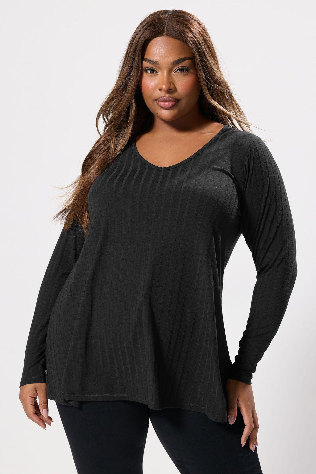  Yours Curve T-shirt Noir Côtelé