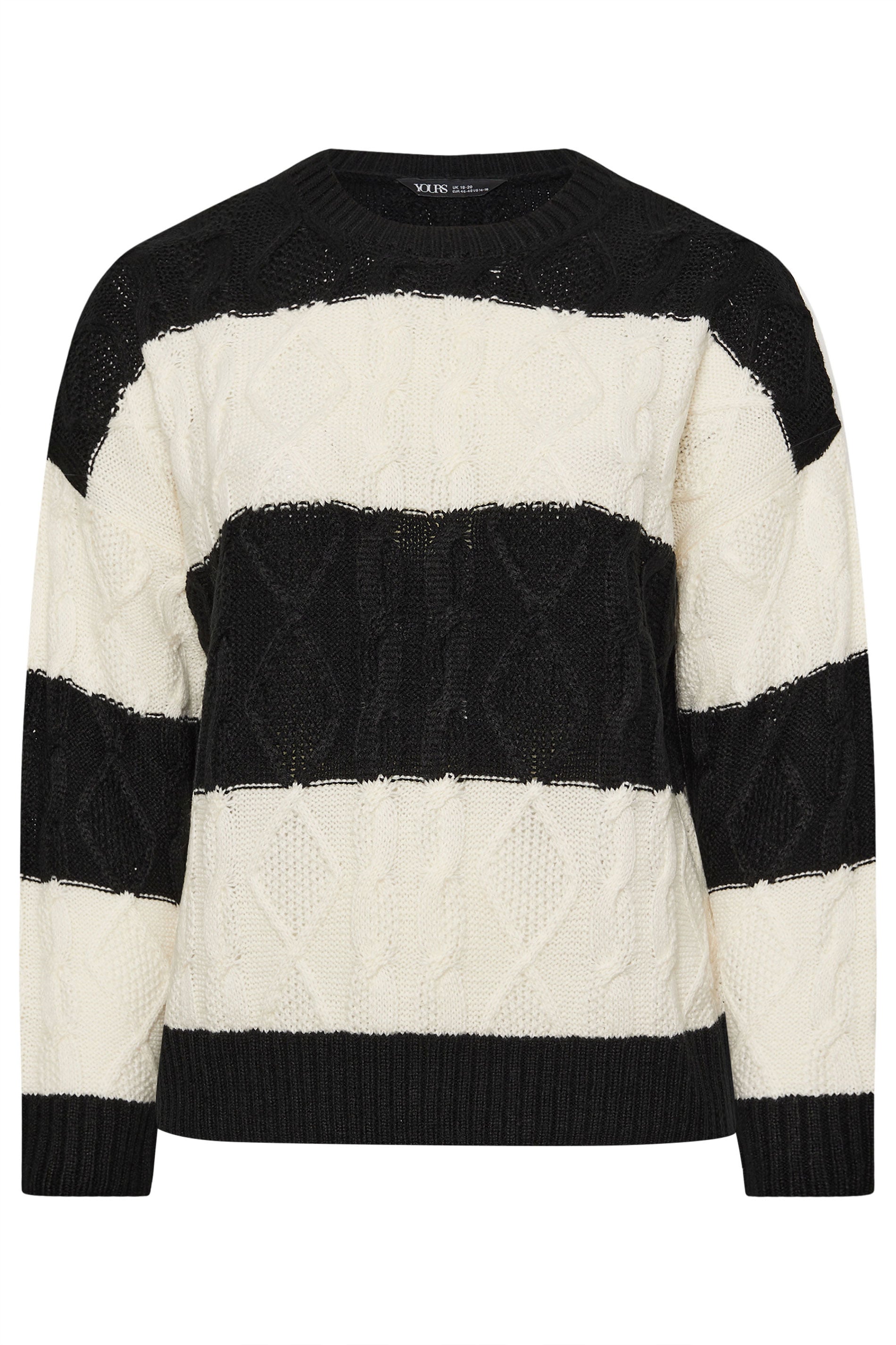  YOURS - Pull Noir & Crème En Maille Design Rayures